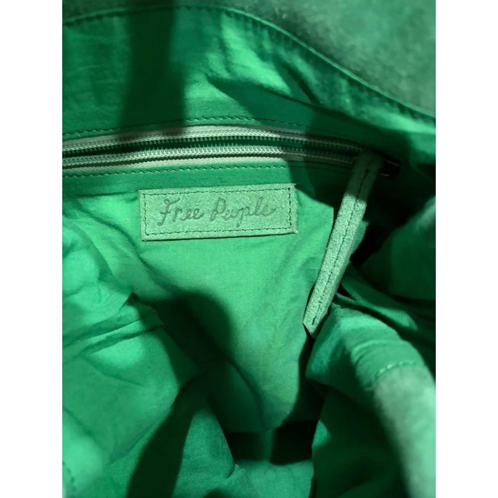 Free People Green Suede Leather Tote Shoulder Bag Cutout Handle Boho Slouch read